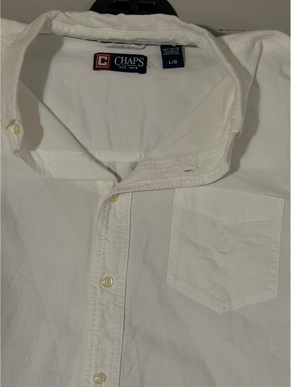 Chaps Men's White Button-Up Shirt Large 100% Cotton